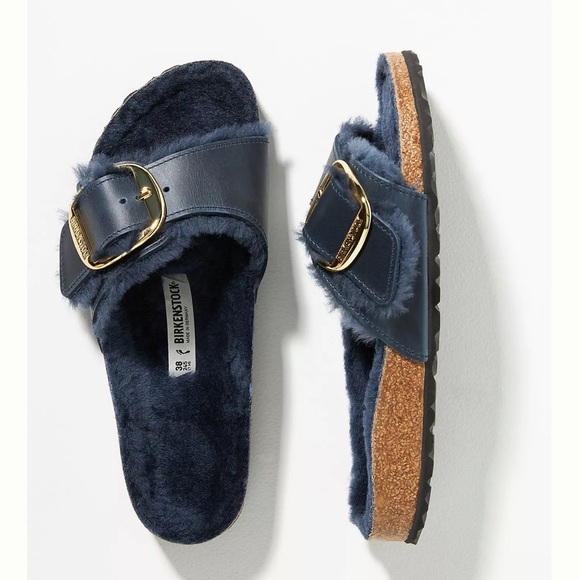 Birkenstock Shoes - Birkenstock Madrid Big Buckle Shearling navy Sandals sz 37 6